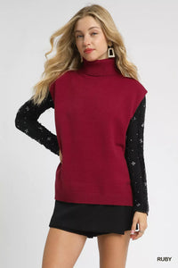 Ruby High-Low Turtleneck Sleeveless Sweater-Reef Love