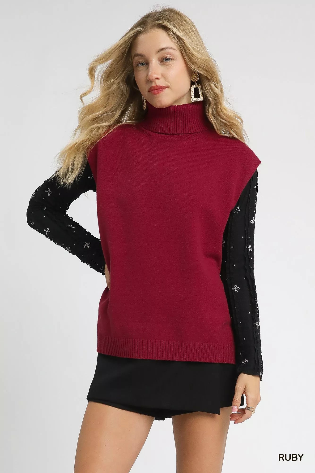 Ruby High-Low Turtleneck Sleeveless Sweater-Reef Love