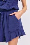 Ruffle Romper, Royal Blue-Add a touch of elegance and comfort to your seasonal wardrobe with our Ruffle Romper in Royal Blue. Order now and enjoy a perfect blend of style and practicality for spring and summer! -Reef Love Boho-Chic Boutique
