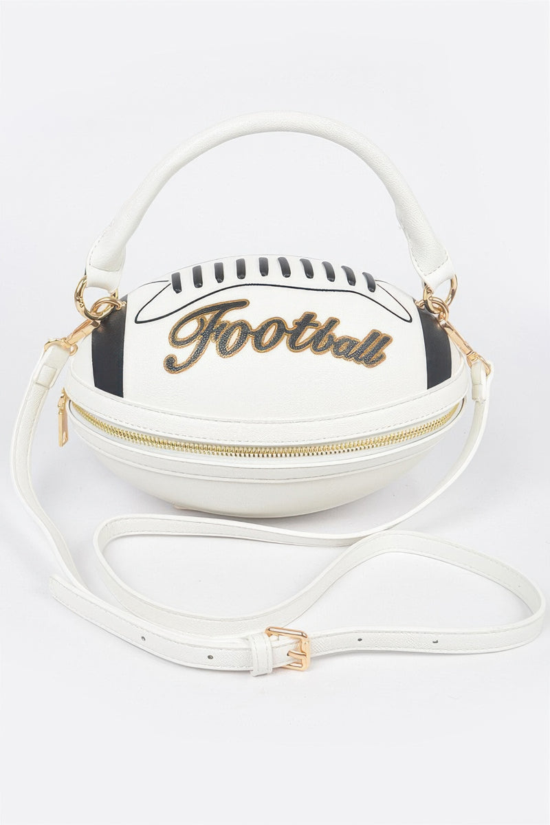 Rugby Football Season Crossbody Bag, Designed in the shape of a rugby ball. Detachable Strap, top handle.