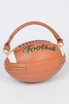 Rugby Football Season Crossbody Bag, Designed in the shape of a rugby ball. Detachable Strap, top handle.