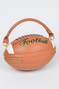 Rugby Football Season Crossbody Bag, Designed in the shape of a rugby ball. Detachable Strap, top handle.