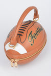 Rugby Football Season Crossbody Bag, Designed in the shape of a rugby ball. Detachable Strap, top handle.