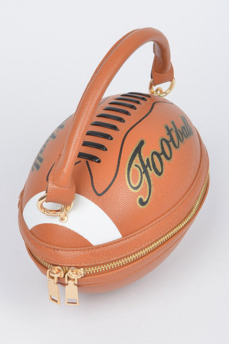 Rugby Football Season Crossbody Bag, Designed in the shape of a rugby ball. Detachable Strap, top handle.