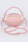 Rugby Football Season Crossbody Bag, Designed in the shape of a rugby ball. Detachable Strap, top handle.