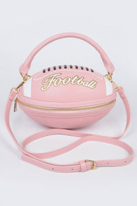 Rugby Football Season Crossbody Bag, Designed in the shape of a rugby ball. Detachable Strap, top handle.