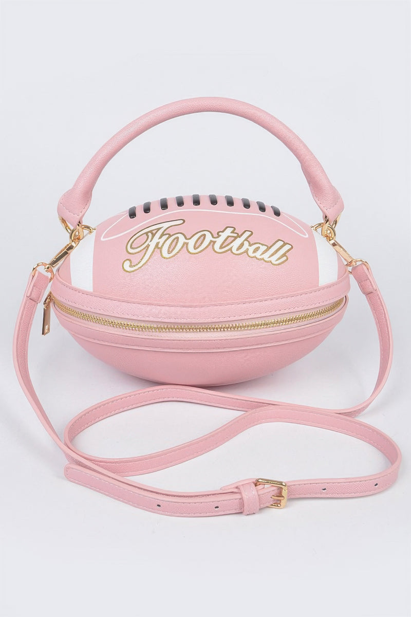 Rugby Football Season Crossbody Bag, Designed in the shape of a rugby ball. Detachable Strap, top handle.