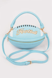 Rugby Football Season Crossbody Bag, Designed in the shape of a rugby ball. Detachable Strap, top handle.