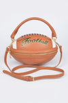 Rugby Football Season Crossbody Bag, Designed in the shape of a rugby ball. Detachable Strap, top handle.