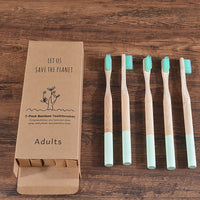Woman wearing 5 Pack Adult Bamboo Toothbrush Medium Bristles Eco Friendly-5-pack bamboo toothbrush set with biodegradable handles & medium BPA-free bristles. Eco-friendly, vegan, plastic-free & individually packaged.