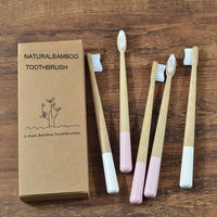 Woman wearing 5 Pack Adult Bamboo Toothbrush Medium Bristles Eco Friendly-5-pack bamboo toothbrush set with biodegradable handles & medium BPA-free bristles. Eco-friendly, vegan, plastic-free & individually packaged.