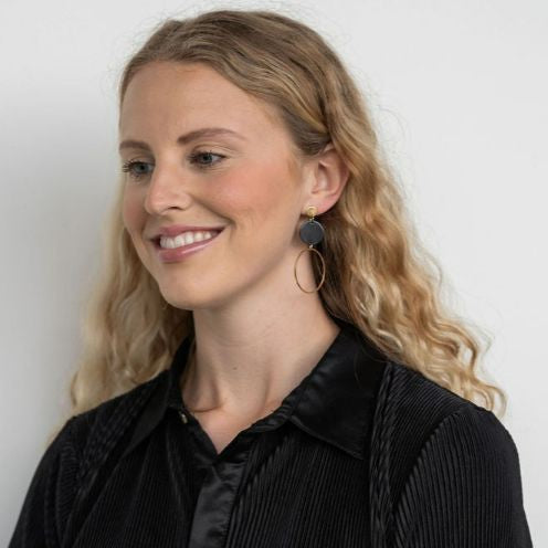 Sadie Earrings - Black-Sadie Earrings - Black Sadie is a statement dangle style that features a large gold charm for a hoop look! You'll get a perfect pop of color from the acrylic charms.