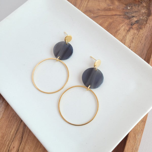 Sadie Earrings - Black-Sadie Earrings - Black Sadie is a statement dangle style that features a large gold charm for a hoop look! You'll get a perfect pop of color from the acrylic charms.