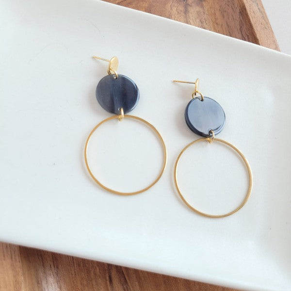 Sadie Earrings - Black-Sadie Earrings - Black Sadie is a statement dangle style that features a large gold charm for a hoop look! You'll get a perfect pop of color from the acrylic charms.