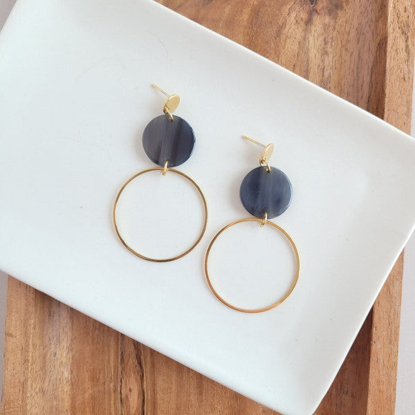 Sadie Earrings - Black-Sadie Earrings - Black Sadie is a statement dangle style that features a large gold charm for a hoop look! You'll get a perfect pop of color from the acrylic charms.