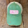 Salty Embroidered Patch Distressed Snapback Baseball Cap-Stay Salty with this Distressed Snapback Baseball Cap. Distressed Headmost Brand Cap, Tan Mesh, Snapback Closure, Embroidered Patch style, Soft and Stylish.