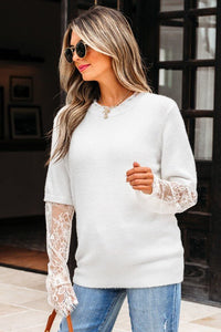 Samantha Lace Sleeve Two - piece Fuzzy Sweater - Reef Love