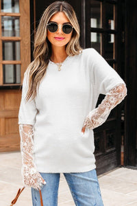Samantha Lace Sleeve Two - piece Fuzzy Sweater - Reef Love