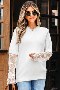 Samantha Lace Sleeve Two - piece Fuzzy Sweater - Reef Love