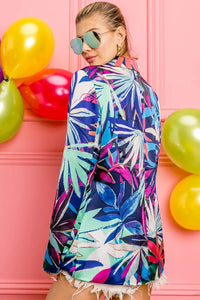 Satin Tropical Print Blazer