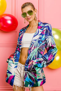 Satin Tropical Print Blazer