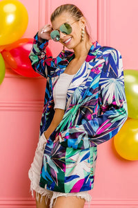 Satin Tropical Print Blazer