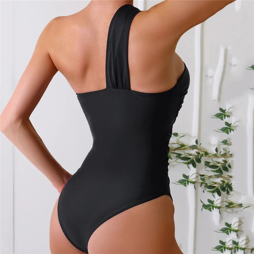 One Shoulder Black One Piece Swimsuit