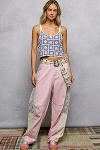 Scalloped Edge Cropped Crochet Cami with Granny Square Pattern, Blue- Boho Chic Styles by Reef Love