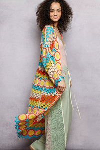Scalloped Edge Open Front Crochet Cardigan with Colorful Stripe Pattern- Boho Chic Styles by Reef Love