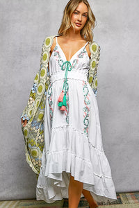 Scalloped Edge Open Front Crochet Cardigan with Colorful Stripe Pattern, Sage- Boho Chic Styles by Reef Love