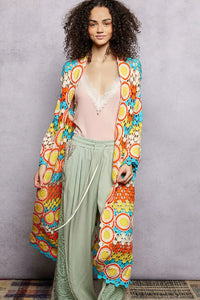 Scalloped Edge Open Front Crochet Cardigan with Colorful Stripe Pattern- Boho Chic Styles by Reef Love