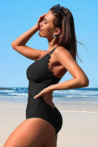 Scalloped V Neck Monokini One Piece Swimsuit- Boho Chic Styles by Reef Love