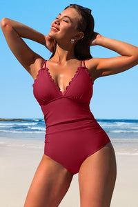 Scalloped V Neck Monokini One Piece Swimsuit- Boho Chic Styles by Reef Love