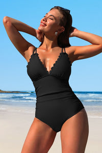 Scalloped V Neck Monokini One Piece Swimsuit- Boho Chic Styles by Reef Love