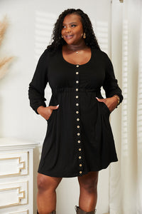 Scoop Neck Empire Waist Long Sleeve Magic Dress-Magic dress with empire waist, scoop neck & long sleeves. Flowy, flattering, and comfy style that looks great on all body types.