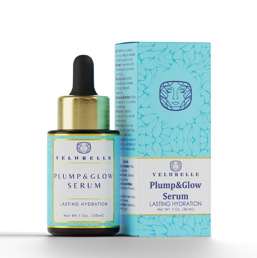 Woman wearing Plump and Glow Serum-Plump & Glow Serum hydrates, soothes, and illuminates with hyaluronic acid, prebiotics, and skin-renewing actives. For soft, radiant skin—every day.