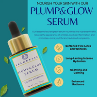 Woman wearing Plump and Glow Serum-Plump & Glow Serum hydrates, soothes, and illuminates with hyaluronic acid, prebiotics, and skin-renewing actives. For soft, radiant skin—every day.