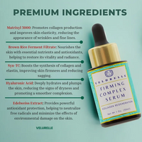 Woman wearing Firming Complex Serum-Firming Complex Serum is a high-performance, multi-action treatment formulated to restore elasticity, firmness, and deep hydration. 