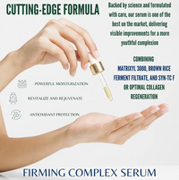 Woman wearing Firming Complex Serum-Firming Complex Serum is a high-performance, multi-action treatment formulated to restore elasticity, firmness, and deep hydration. 