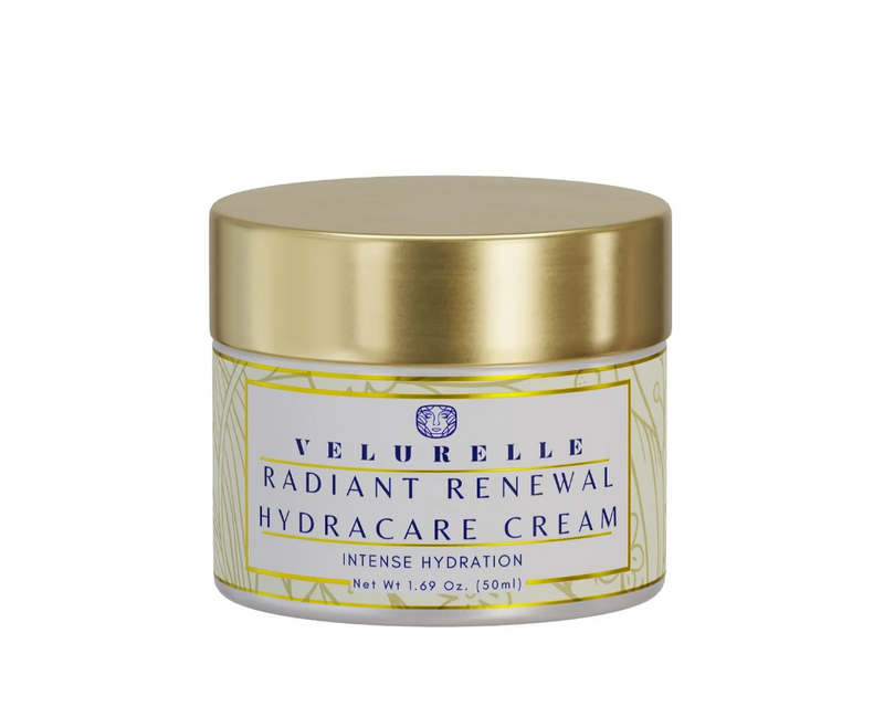 Woman wearing Radiant Renewal Hydracare Cream-Velurelle’s Radiant Renewal Hydracare Cream hydrates, calms, and protects with clean, nature-based ingredients for radiant, healthy skin.
