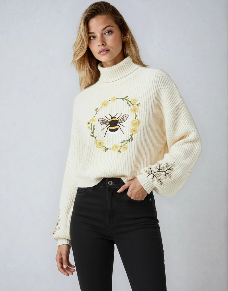 Embroidered Bee Knit Sweater