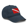 Scuba Diving Flag Embroidered Distressed "Dad Fit" Baseball Cap- Boho Chic Styles by Reef Love