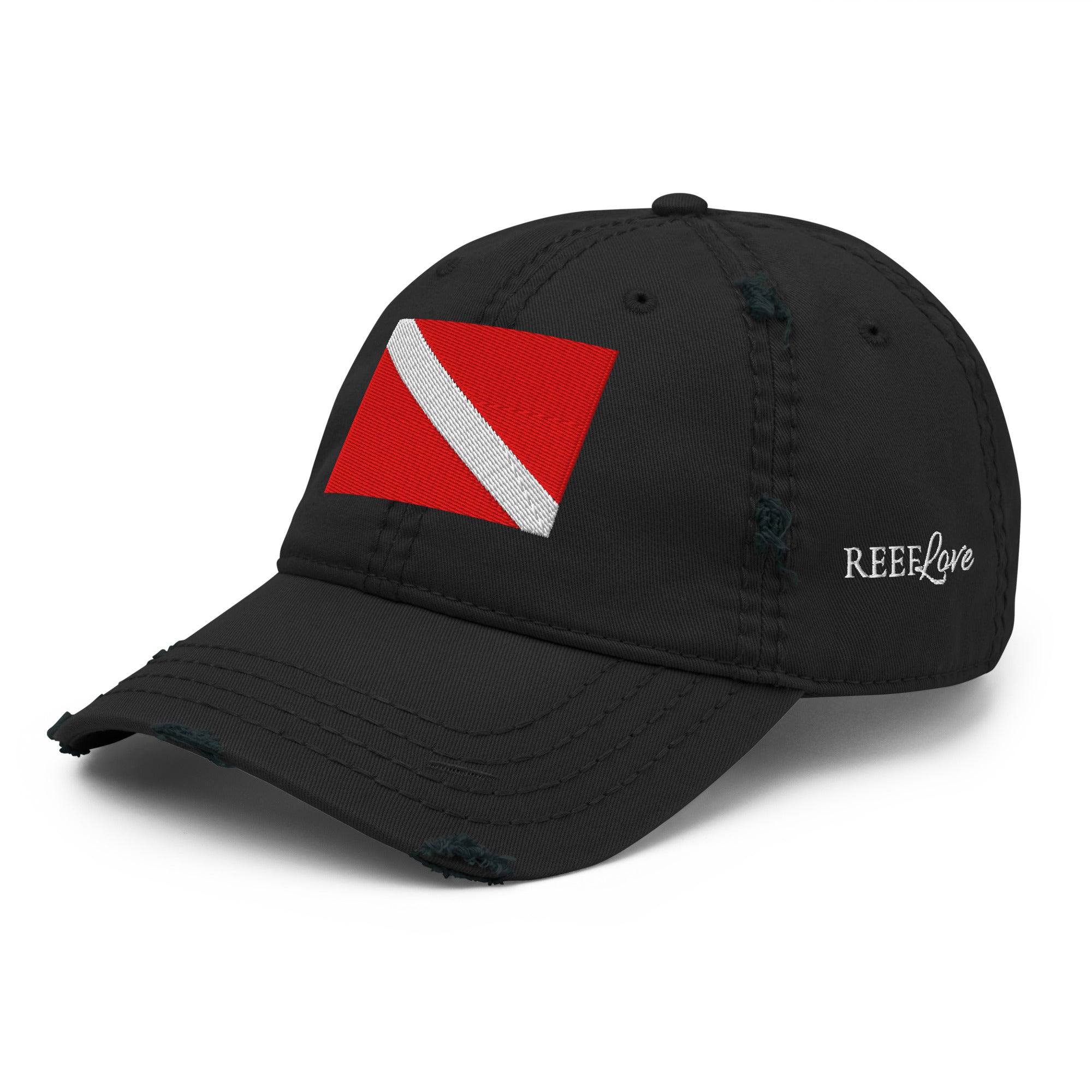 Scuba Diving Flag Embroidered Distressed "Dad Fit" Baseball Cap- Boho Chic Styles by Reef Love