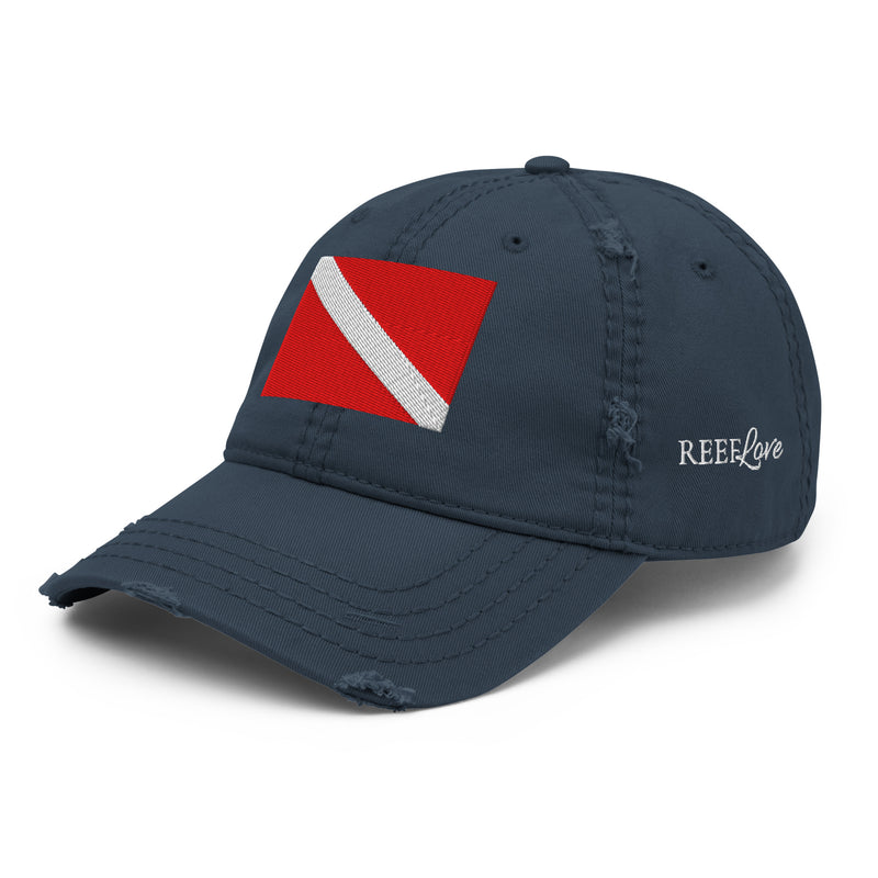 Scuba Diving Flag Embroidered Distressed "Dad Fit" Baseball Cap- Boho Chic Styles by Reef Love