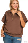 Scuba High Neck Half Zip Short Sleeve Pullover, Brown