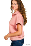 Scuba High Neck Half Zip Short Sleeve Pullover, Pink