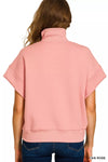 Scuba High Neck Half Zip Short Sleeve Pullover, Pink