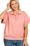 Scuba High Neck Half Zip Short Sleeve Pullover, Pink