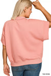 Scuba High Neck Half Zip Short Sleeve Pullover, Pink