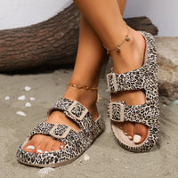Comfort Leopard Thick-Soled Slide On Buckle Sandals